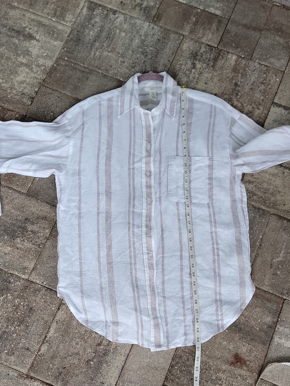 H&M Striped Linen Oversized Button-Up Shirt in White and Beige Marked XS - Picture 11 of 12